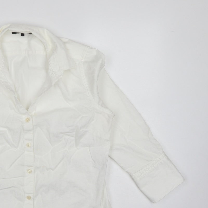 Jaeger Women Ivory UK 12 Cotton Collared Long Sleeve Button-Up Shirt