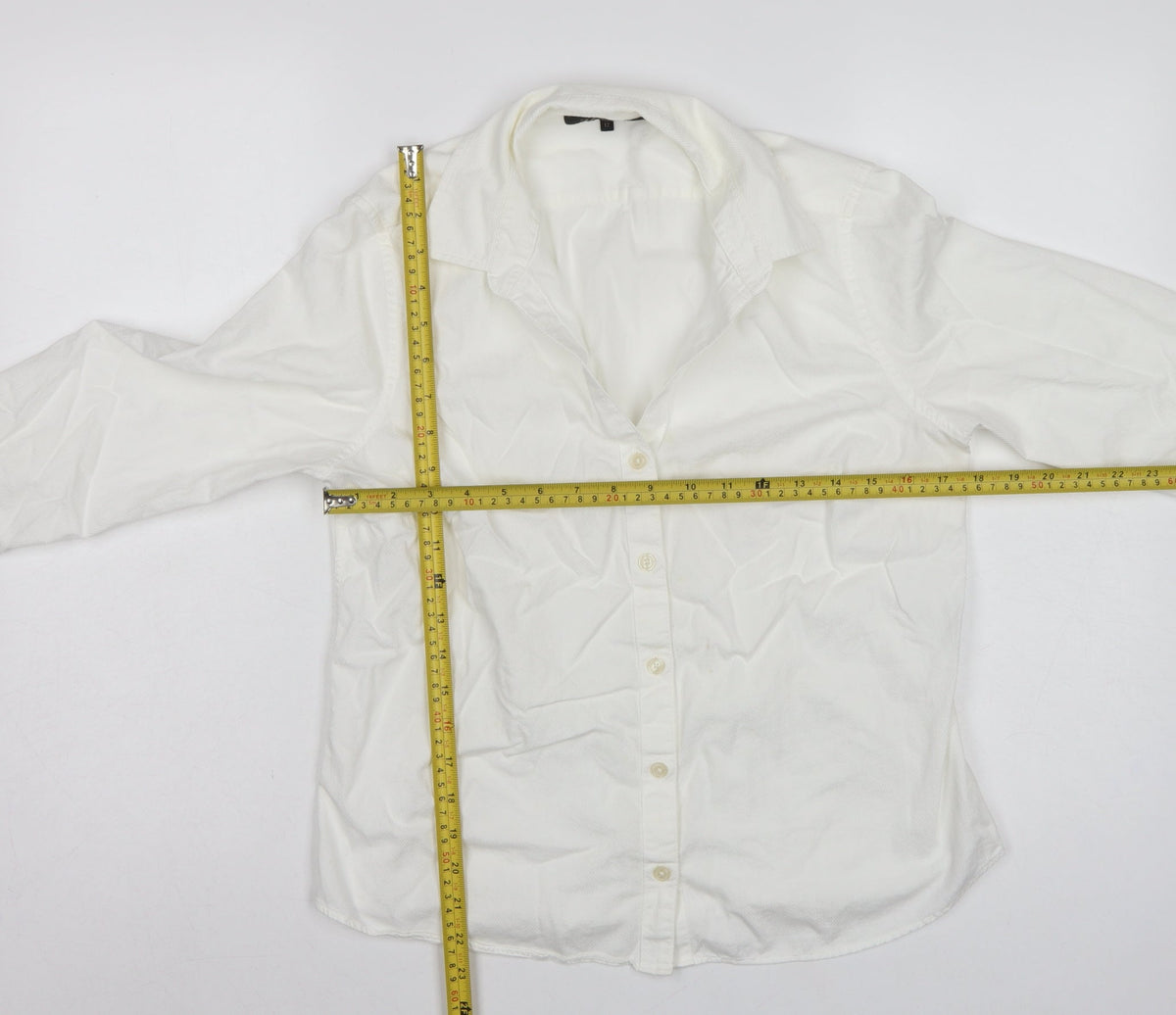 Jaeger Women Ivory UK 12 Cotton Collared Long Sleeve Button-Up Shirt