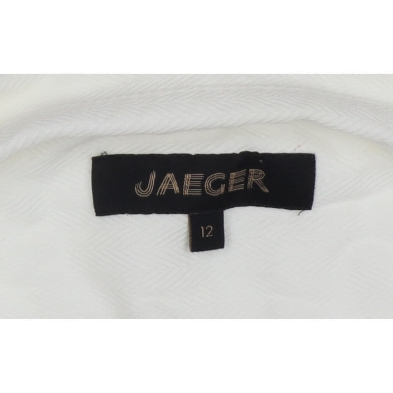 Jaeger Women Ivory UK 12 Cotton Collared Long Sleeve Button-Up Shirt