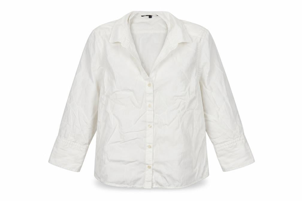 Jaeger Women Ivory UK 12 Cotton Collared Long Sleeve Button-Up Shirt