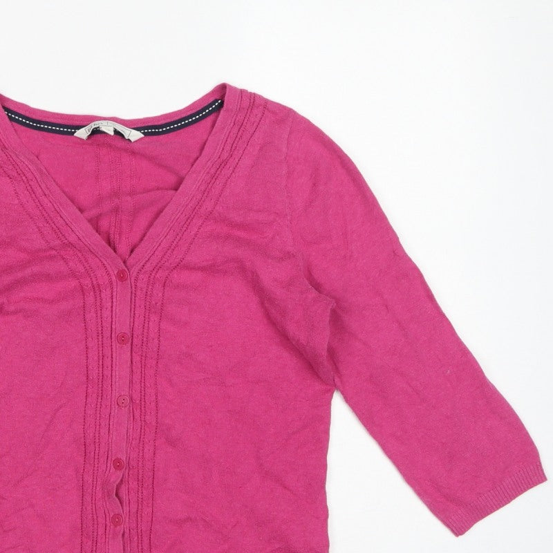 Fat Face Women's Pink UK 12 V-Neck Button Knit Cardigan Long Sleeve