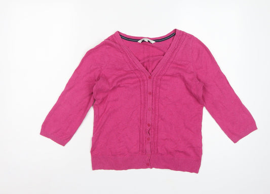 Fat Face Women's Pink UK 12 V-Neck Button Knit Cardigan Long Sleeve