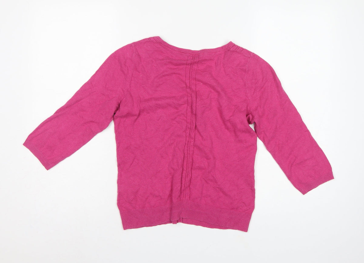 Fat Face Women's Pink UK 12 V-Neck Button Knit Cardigan Long Sleeve