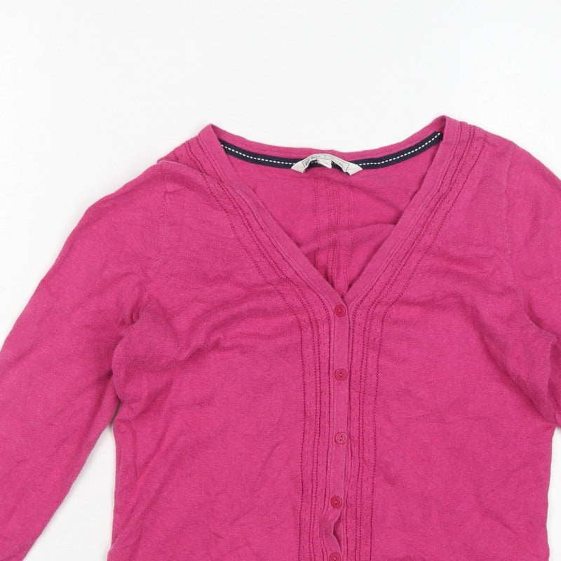 Fat Face Women's Pink UK 12 V-Neck Button Knit Cardigan Long Sleeve