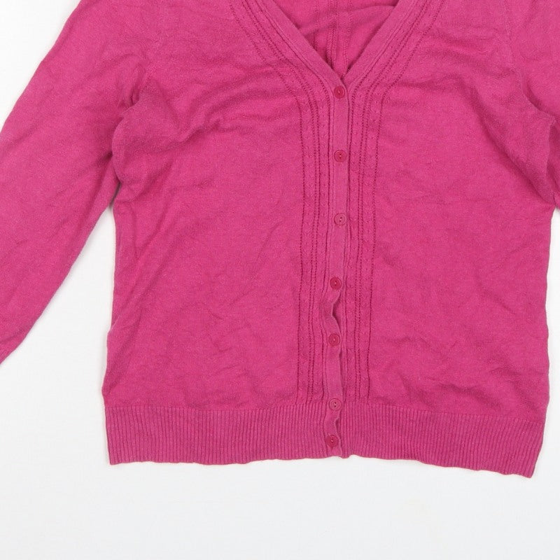 Fat Face Women's Pink UK 12 V-Neck Button Knit Cardigan Long Sleeve