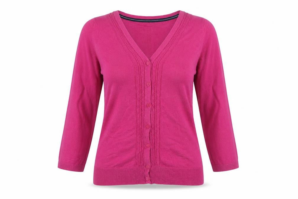 Fat Face Women's Pink UK 12 V-Neck Button Knit Cardigan Long Sleeve