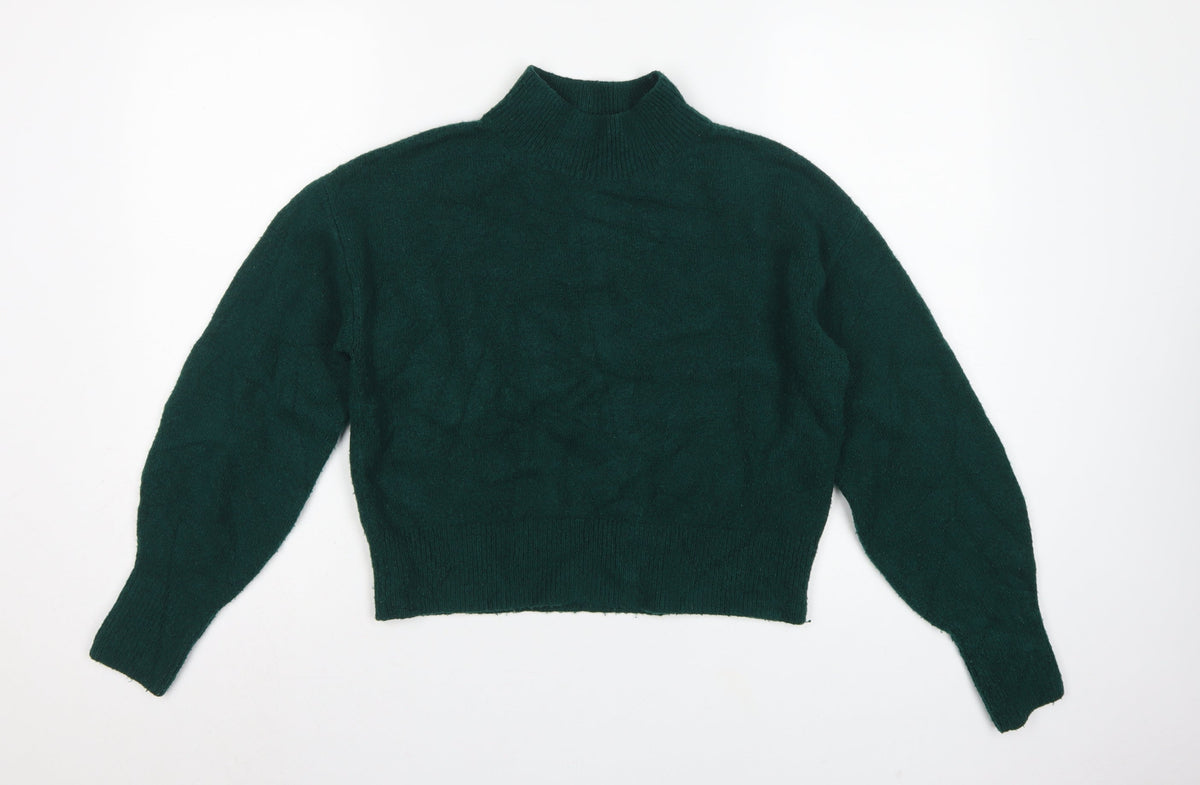 & Other Stories Women Green XS Pullover Mock Neck Balloon Sleeve Knit Jumper