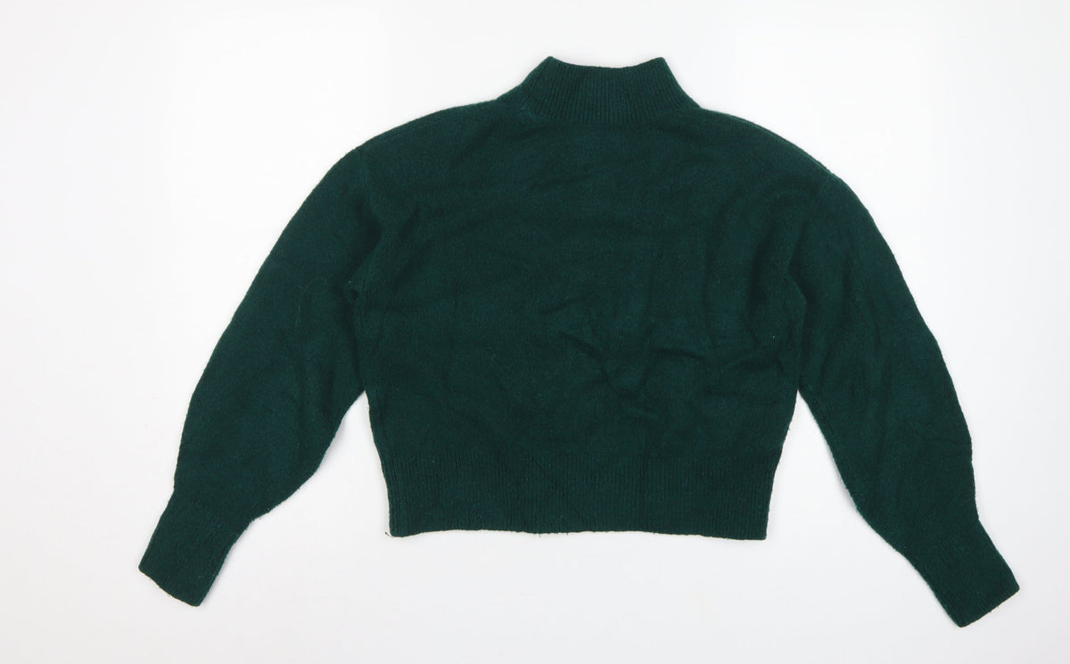 & Other Stories Women Green XS Pullover Mock Neck Balloon Sleeve Knit Jumper