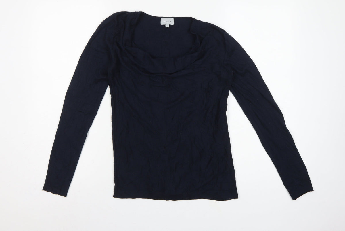 Jigsaw Women’s Blue Cowl Neck Fine Knit Jumper Size S Cashmere Silk