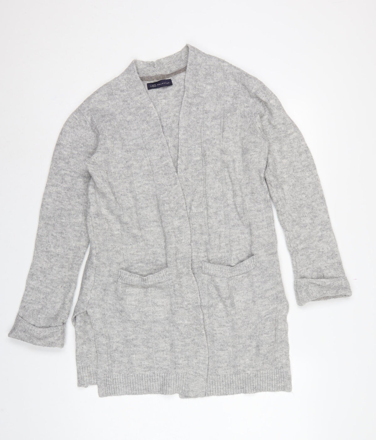 Marks and Spencer Women Grey S Open Cable-Knit Cardigan