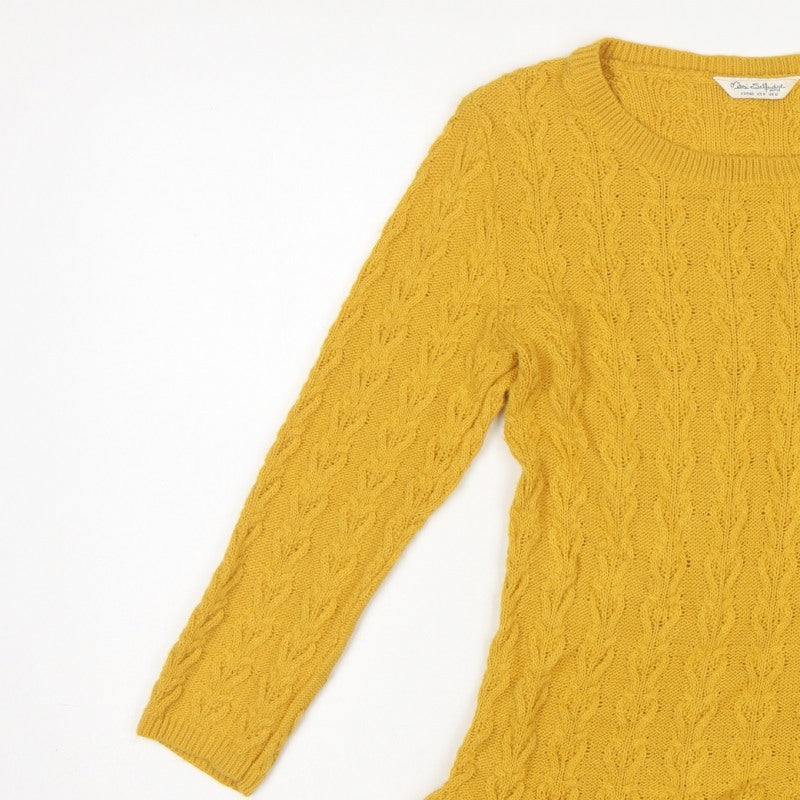 Miss Selfridge Women Yellow UK 12 Cable-Knit Round Neck Peplum Jumper