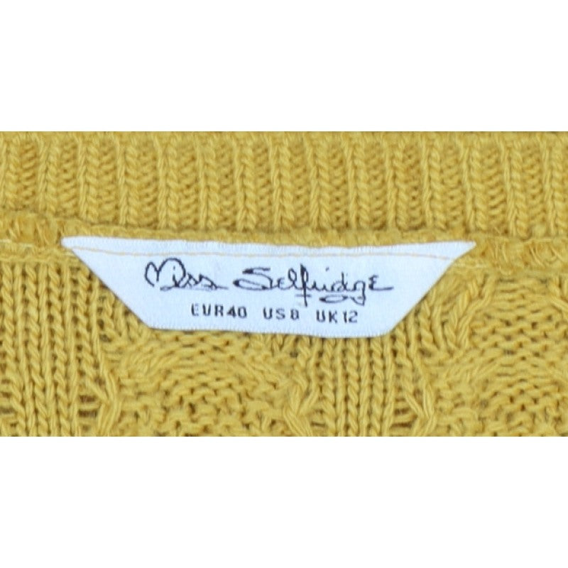 Miss Selfridge Women Yellow UK 12 Cable-Knit Round Neck Peplum Jumper