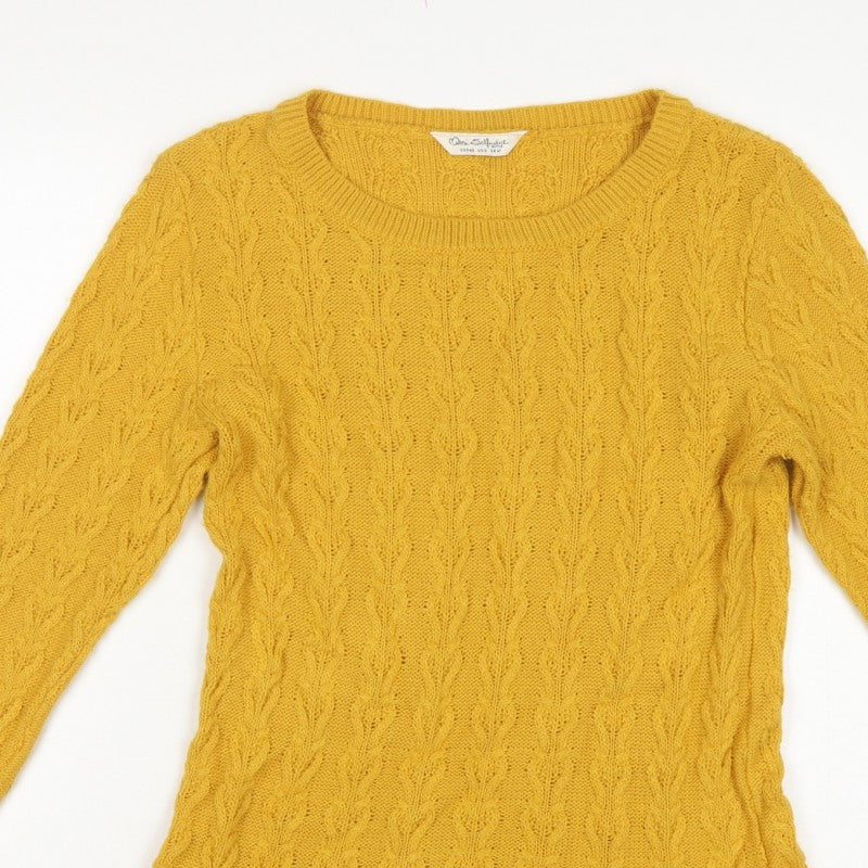 Miss Selfridge Women Yellow UK 12 Cable-Knit Round Neck Peplum Jumper