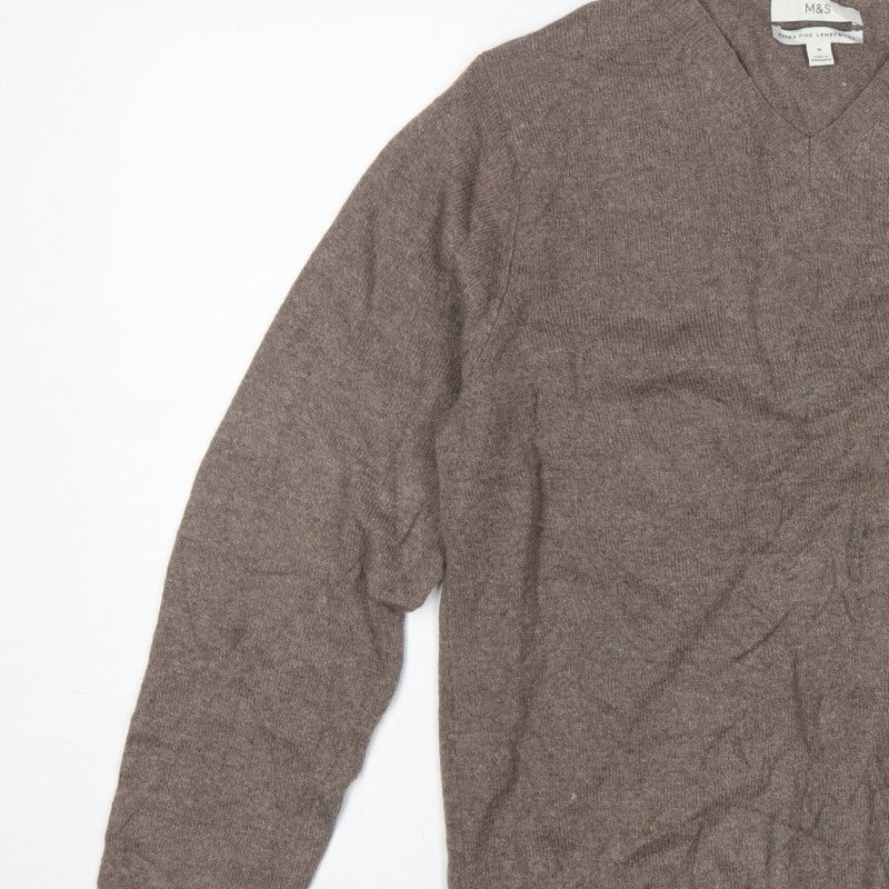 Marks & Spencer Men’s Brown Lambswool V-Neck Pullover Jumper M