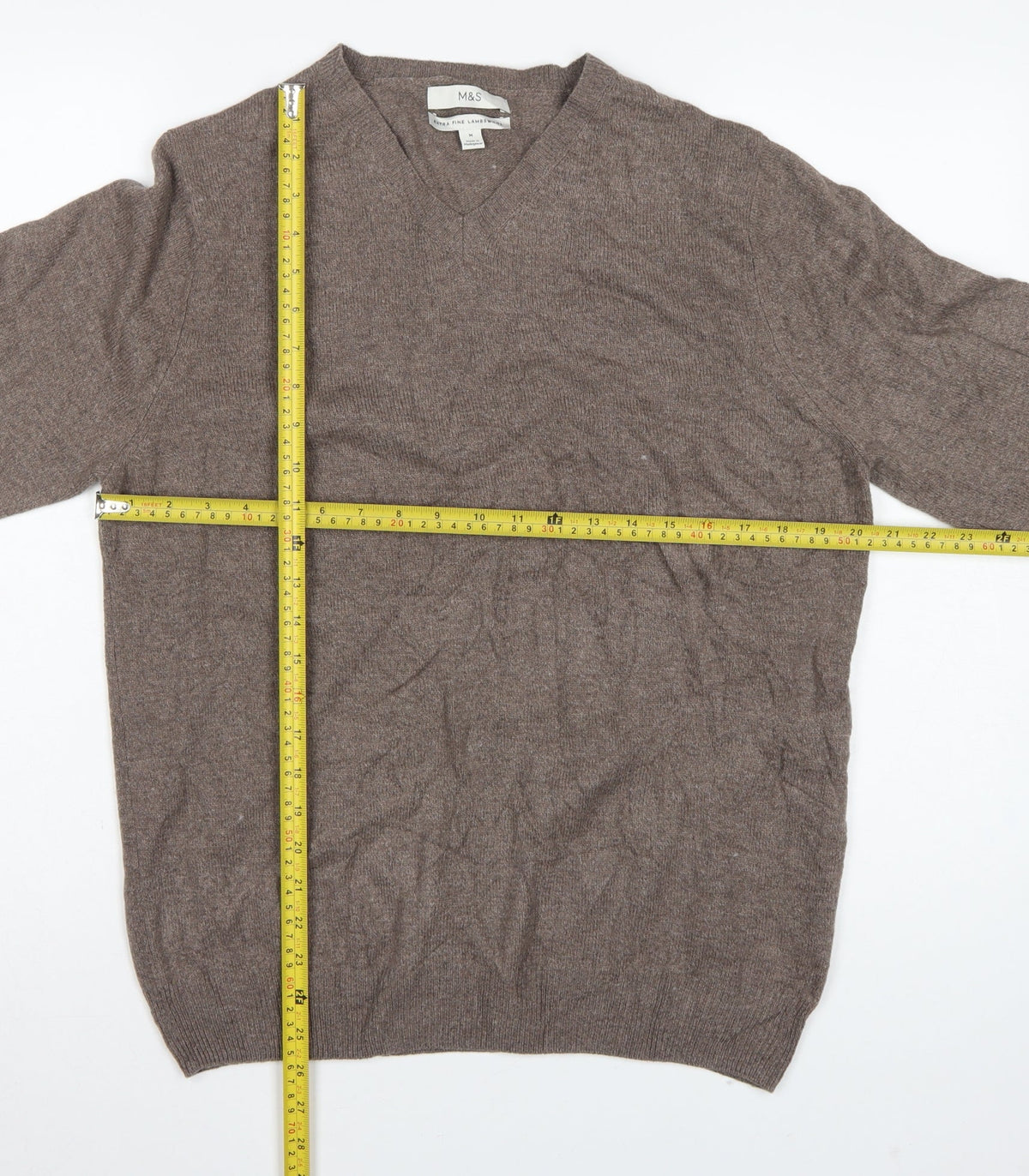 Marks & Spencer Men’s Brown Lambswool V-Neck Pullover Jumper M
