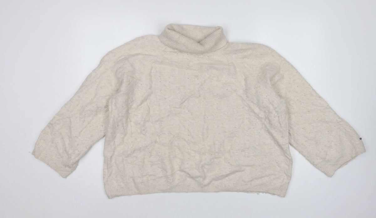 Tommy Hilfiger Women’s Ivory L Cable Knit Roll Neck Pullover Jumper