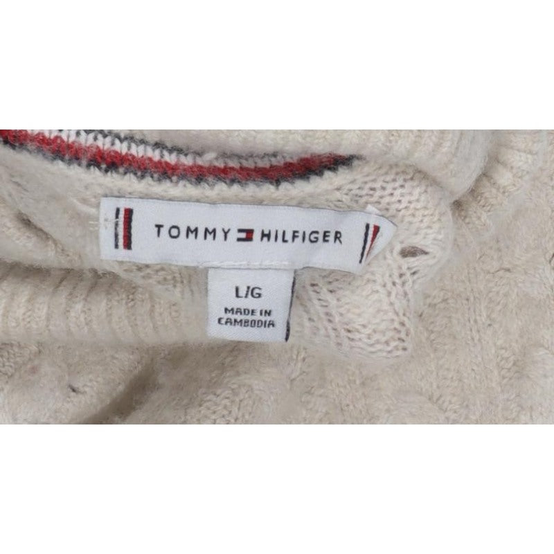 Tommy Hilfiger Women’s Ivory L Cable Knit Roll Neck Pullover Jumper