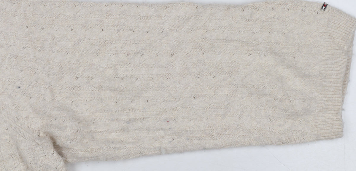 Tommy Hilfiger Women’s Ivory L Cable Knit Roll Neck Pullover Jumper