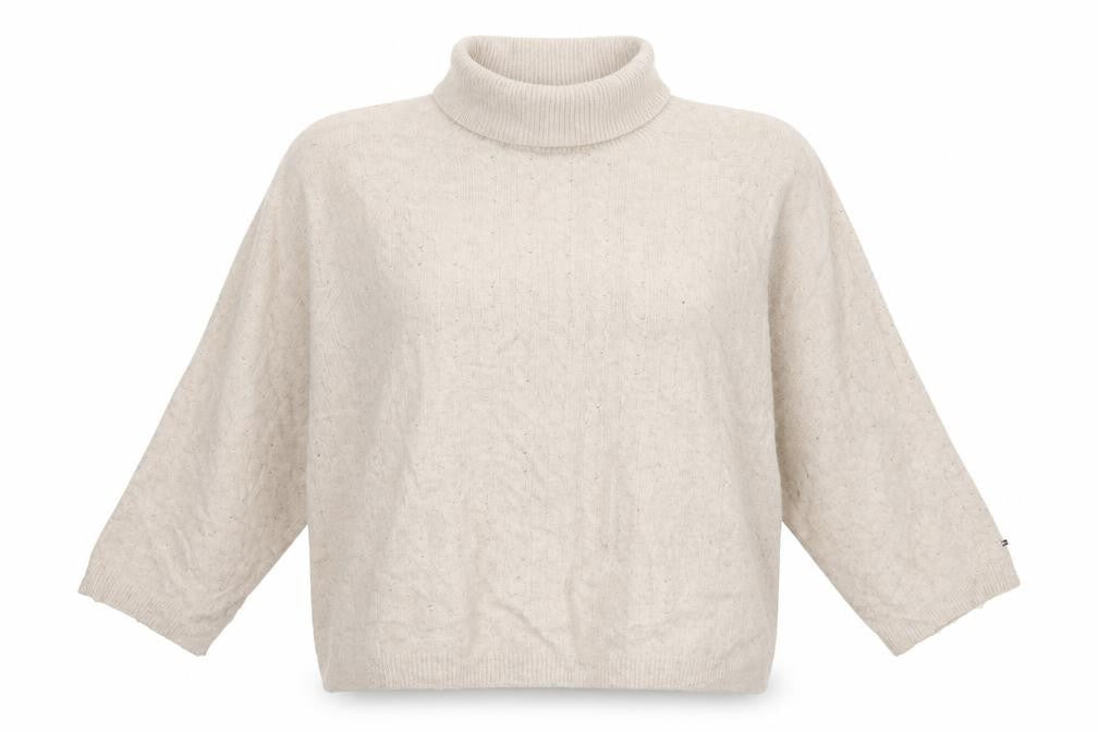 Tommy Hilfiger Women’s Ivory L Cable Knit Roll Neck Pullover Jumper