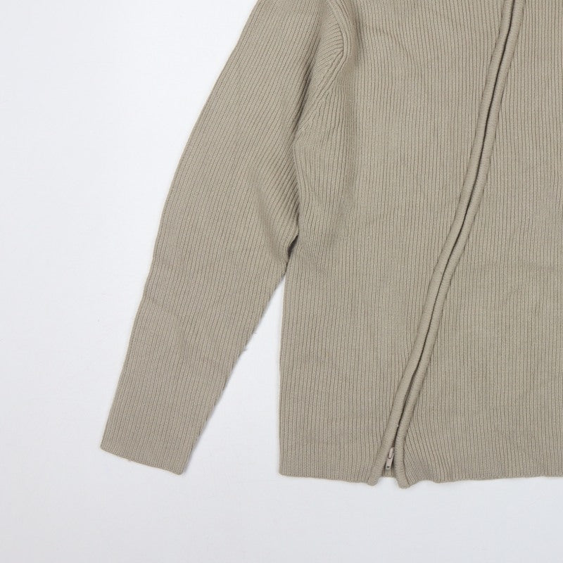 Blue Inc Men's Beige L Full Zip High Neck Rib Knit Acrylic Jumper