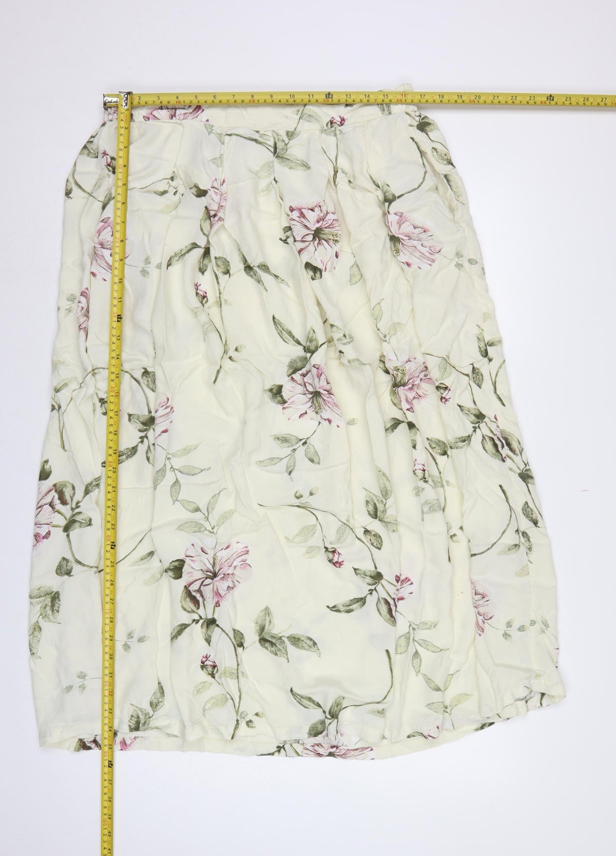 Monsoon Women Ivory Pink Floral Viscose Midi Flare Skirt Size L