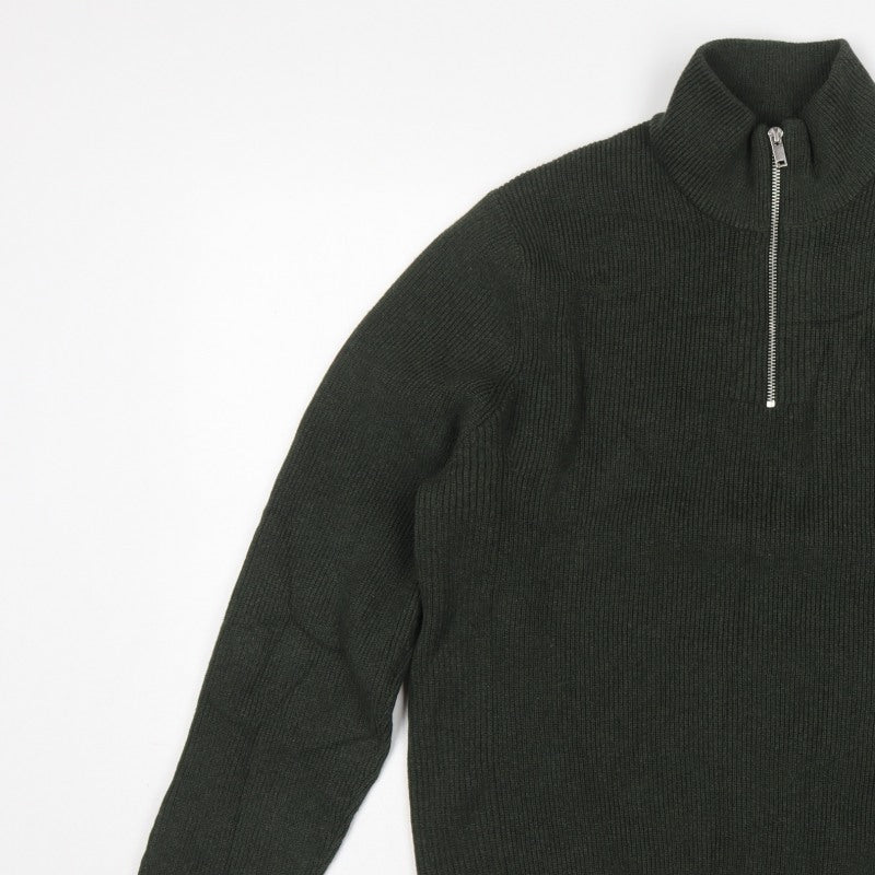 Marks and Spencer Men's Green XL 1/2 Zip High Neck Cotton Blend Jumper