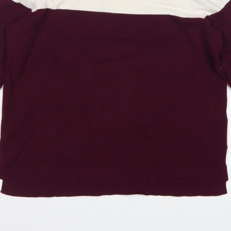 Marks and Spencer Women Burgundy Ivory Roll Neck Knit Jumper Size 14