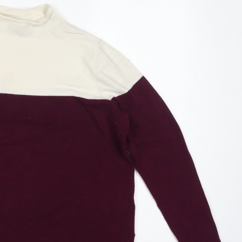 Marks and Spencer Women Burgundy Ivory Roll Neck Knit Jumper Size 14