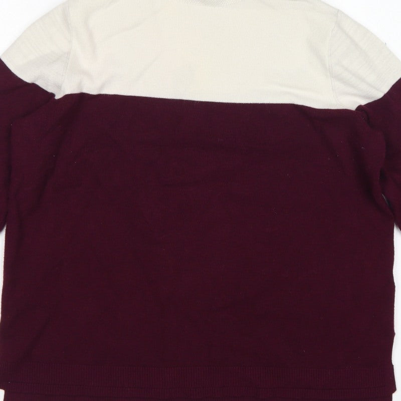Marks and Spencer Women Burgundy Ivory Roll Neck Knit Jumper Size 14