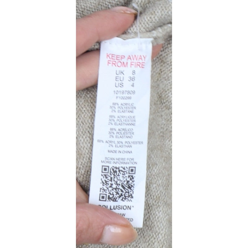 COLLUSION Women Beige UK 8 V-Neck Button Balloon Sleeve Cardigan