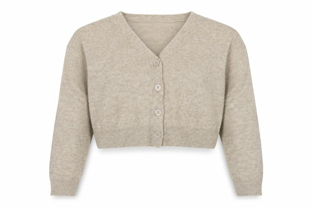 COLLUSION Women Beige UK 8 V-Neck Button Balloon Sleeve Cardigan
