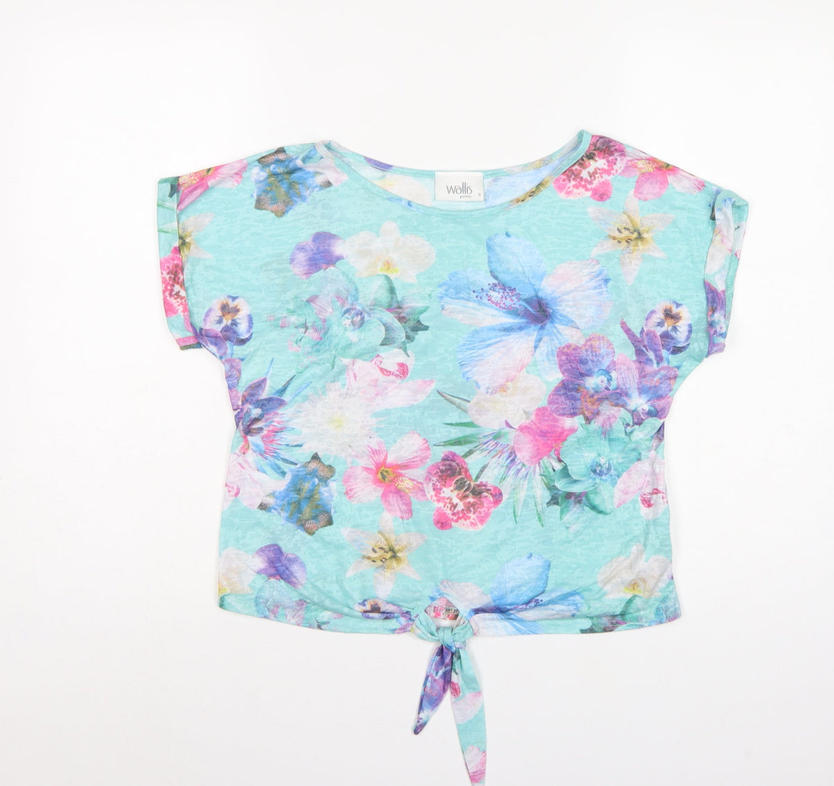 Wallis Women Multicoloured S Petite Floral Tie Front Cropped T-Shirt