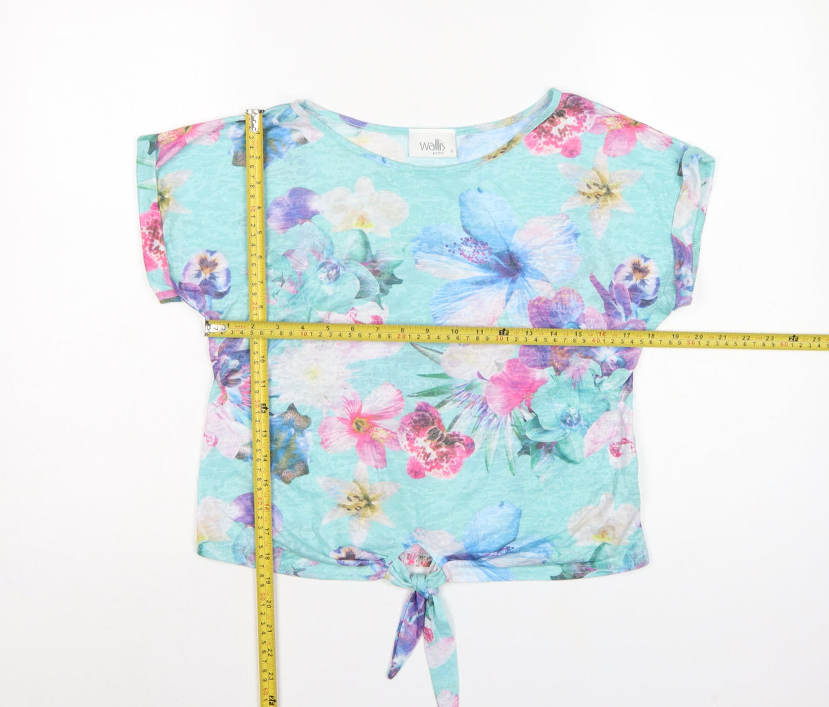 Wallis Women Multicoloured S Petite Floral Tie Front Cropped T-Shirt