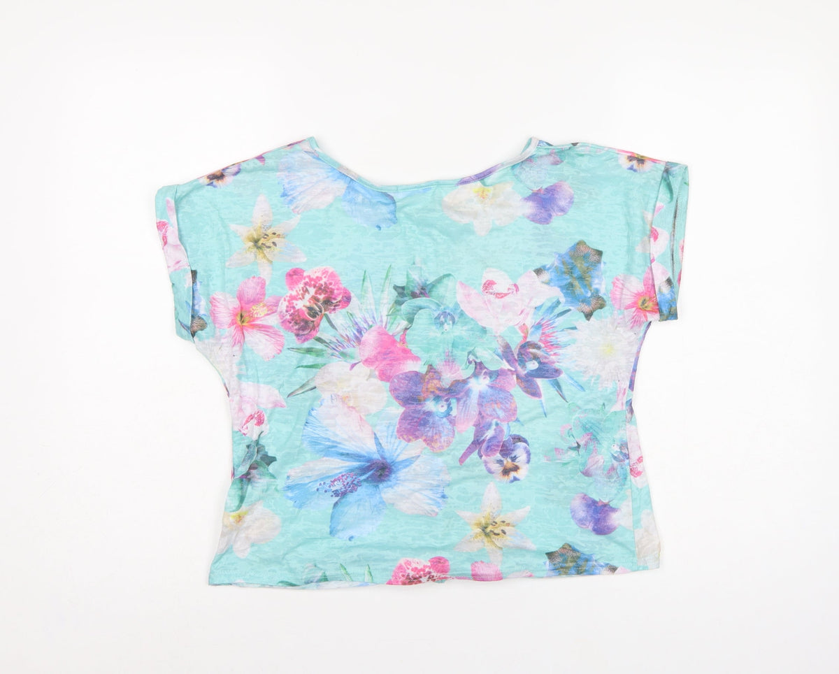 Wallis Women Multicoloured S Petite Floral Tie Front Cropped T-Shirt