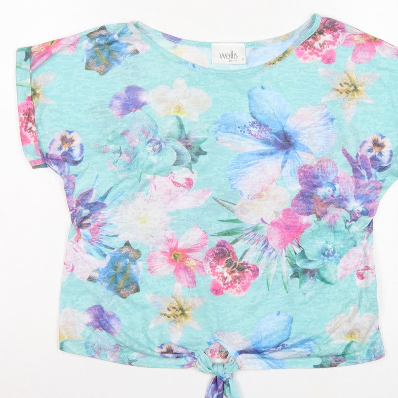 Wallis Women Multicoloured S Petite Floral Tie Front Cropped T-Shirt