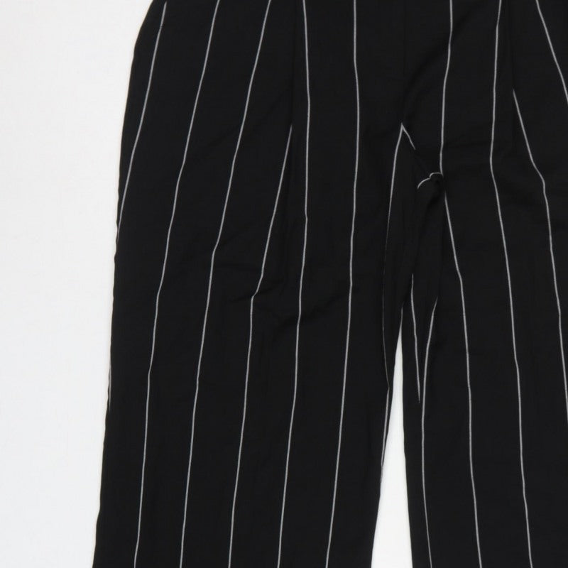M&S Women Grey Pinstripe High Rise Belted Tapered Trousers UK 14