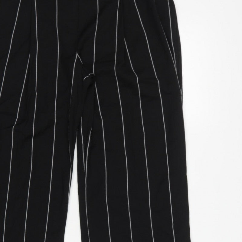 M&S Women Grey Pinstripe High Rise Belted Tapered Trousers UK 14