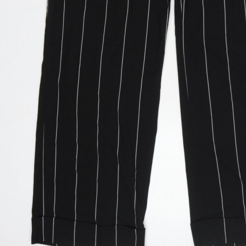 M&S Women Grey Pinstripe High Rise Belted Tapered Trousers UK 14