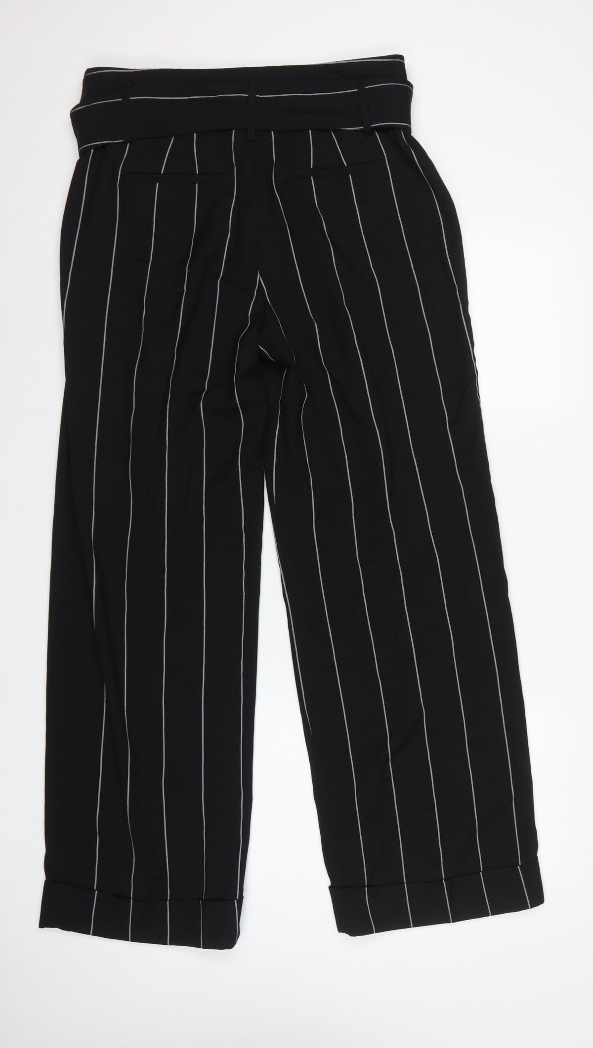 M&S Women Grey Pinstripe High Rise Belted Tapered Trousers UK 14