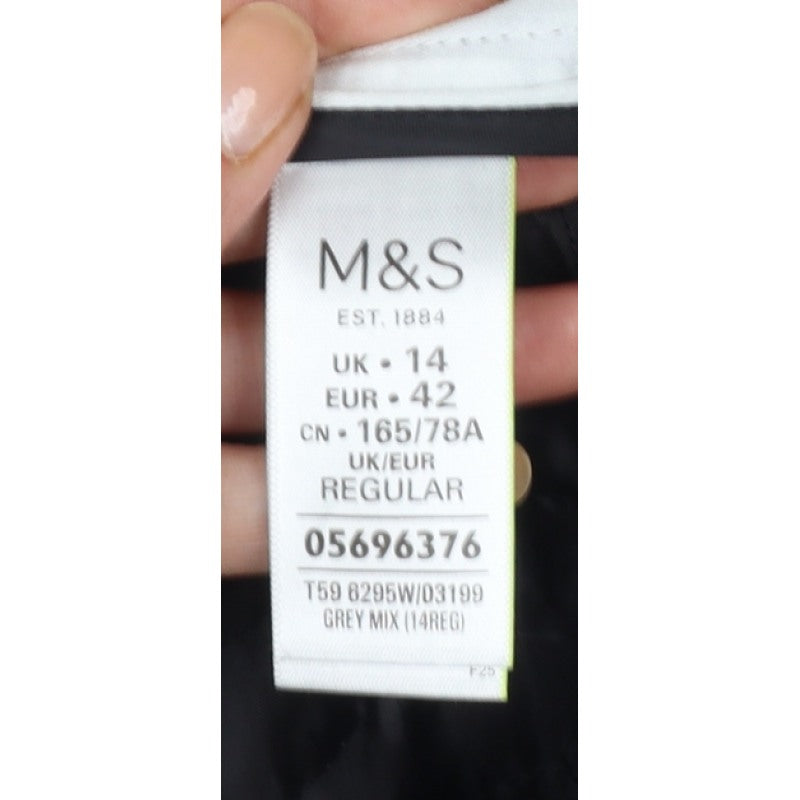 M&S Women Grey Pinstripe High Rise Belted Tapered Trousers UK 14