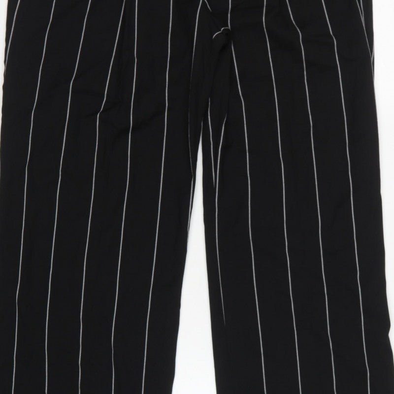 M&S Women Grey Pinstripe High Rise Belted Tapered Trousers UK 14