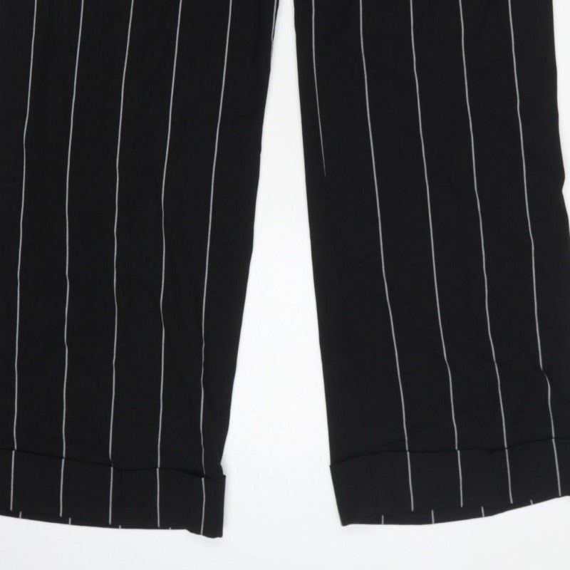 M&S Women Grey Pinstripe High Rise Belted Tapered Trousers UK 14