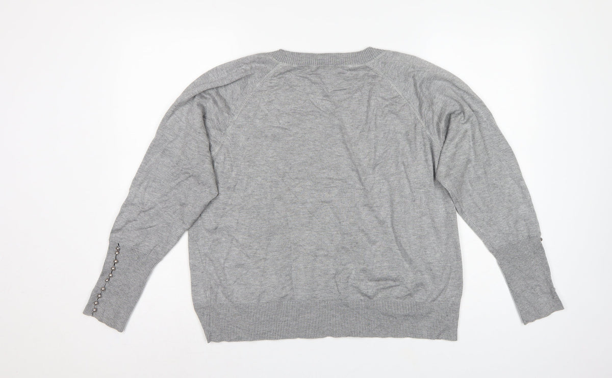 Windsmor Women Grey XL Scoop Neck Studded Cuff Knit Jumper