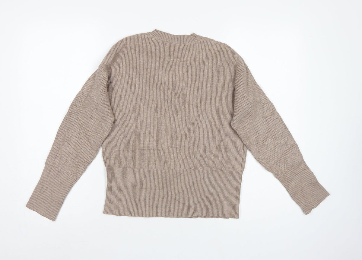 M&S Women’s Beige XS Cable Knit Crew Neck Balloon Sleeve Jumper