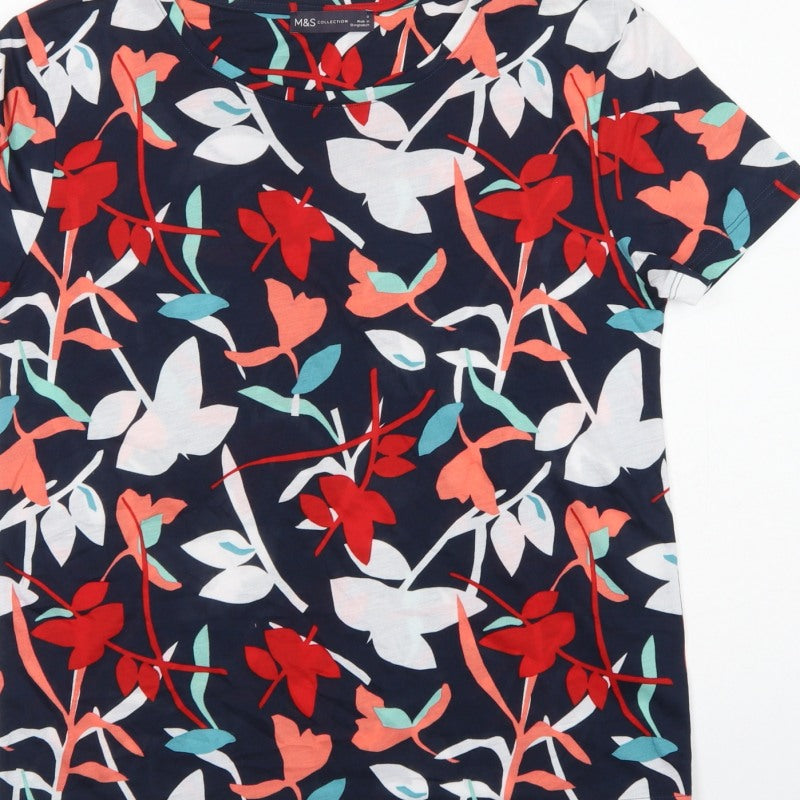 Marks and Spencer Women Multicoloured UK 8 Floral Jersey T-Shirt