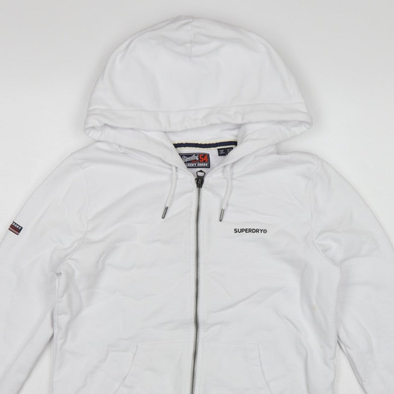 Superdry Women White UK 12 Full Zip Logo Hooded Hoodie