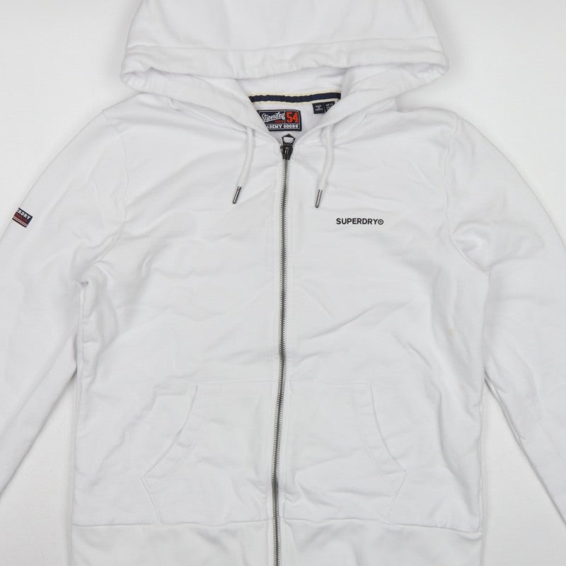 Superdry Women White UK 12 Full Zip Logo Hooded Hoodie