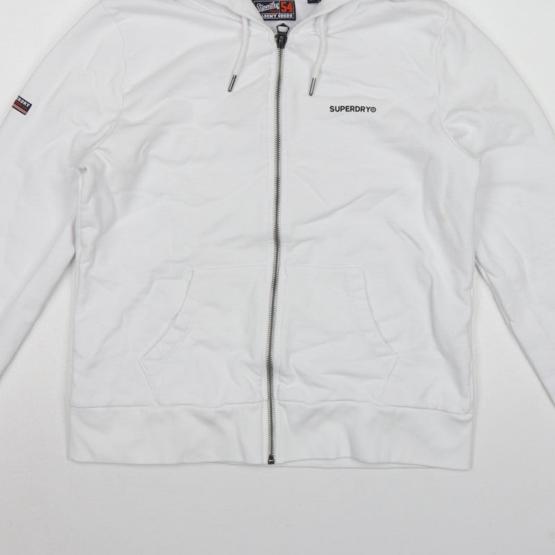 Superdry Women White UK 12 Full Zip Logo Hooded Hoodie