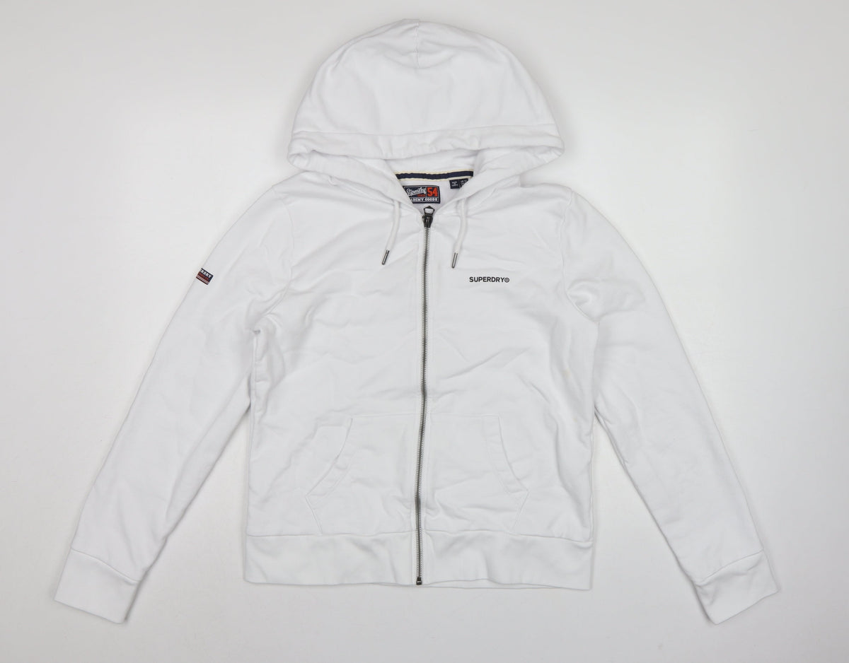 Superdry Women White UK 12 Full Zip Logo Hooded Hoodie