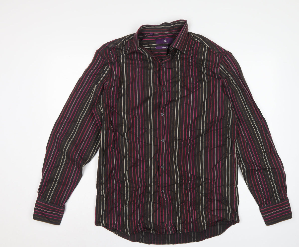 Next Men Black Pink Stripe Tailored Fit Shirt 16.5 Long Sleeve